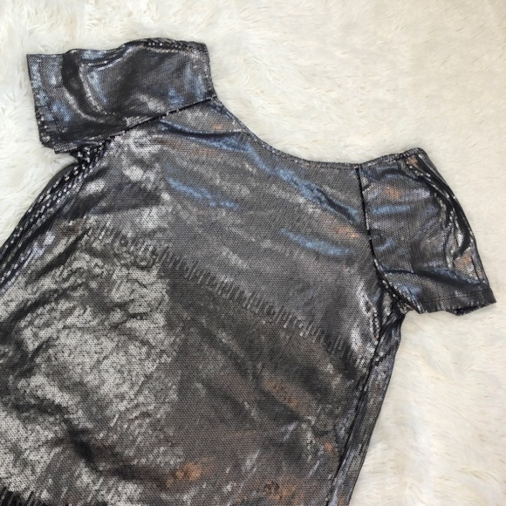 Free People 🖤 Gunmetal Sequined Ombre Backless Oversized Shift Mini Dress, S/XS - Picture 12 of 15